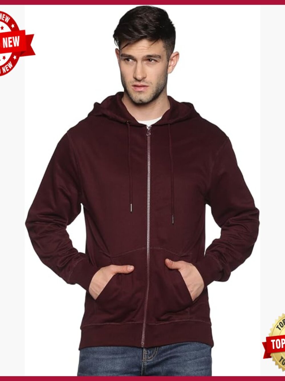 Men's Heavyweight Cotton Fleece Full Zip Hoodie, Regular Fit, Ykk Zipper